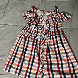 Colorful Plaid Kids Dress with Button Accents